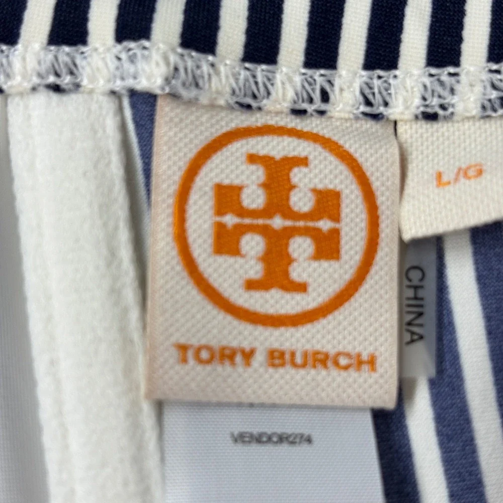 Tory Burch Womens Bikini Top L Blue White Stripe Underwire Halter‎ Bandeau